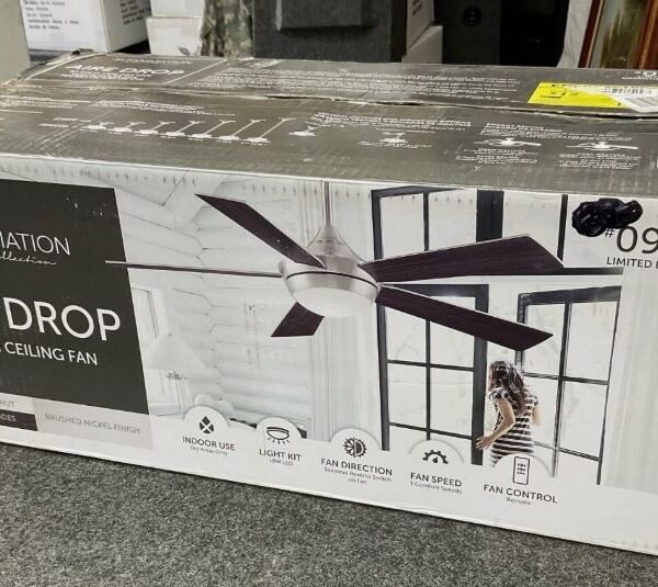 AireDrop Pull Chain 52 inch Indoor Ceiling Fan with LED Light Kit - Matte Greige with Weathered Wood Blades