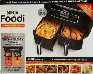 Ninja Foodi 8qt Original Dualzone 2 Basket Air Fryer with 6 functions - DZ201: Stainless Steel, Digital Control, Dishwasher-Safe