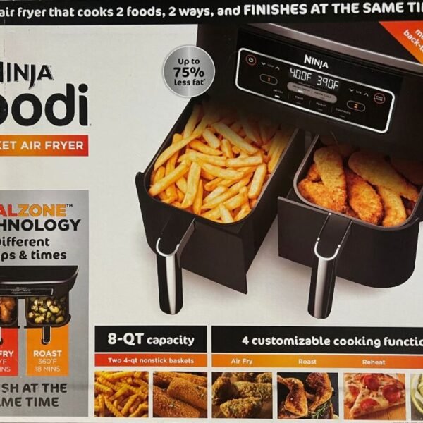 Ninja Foodi 8qt Original Dualzone 2 Basket Air Fryer with 6 functions - DZ201: Stainless Steel, Digital Control, Dishwasher-Safe