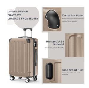 Sunbee 3 Piece Luggage Sets Hardshell Lightweight Suitcase with TSA Lock Spinner Wheels, Champagne - Image 3