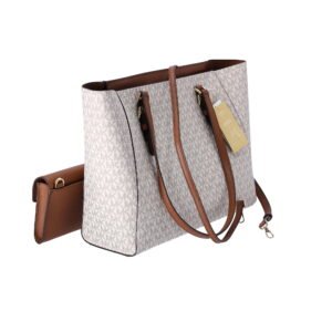 Michael Kors Women's Large Charlotte Leather 3-in-1 Crossbody Tote Handbags, Vanilla, 3 Piece - Image 2
