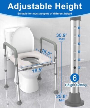 Raised Toilet Seat with Handles, FSA HSA Eligible Toilet Seat Riser for Seniors, Adjustable Height & Width, 400lb Elevated Handicap Toilet Seat, Fit Any Toilet, Grey - Image 5
