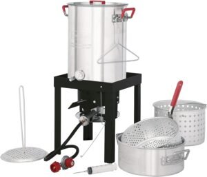 CreoleFeast TFS3010 Propane 30 Qt. Turkey and 10 Qt. Fish Fryer Boiler Steamer Set, 50,000 BTU Burner, Ideal for Outdoor Cooking