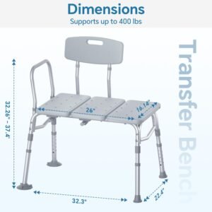 Transfer Bench for Bathtub, FSA/HSA Eligible 400 lbs Heavy Duty Shower Chair with Backrest, Slip-Resistant Feet, Height Adjustable Shower Bench Shower Seat for Elderly and Disabled - Image 3