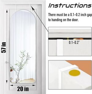 57x20 Door Hanging Full Length Mirror, Floor (Height 5.7ft just Body in1.3ft) Wall Mounted Metal Frame Arch Dressing Mirrors for Bedroom Bathroom Living Room 57 inch Silver - Image 2
