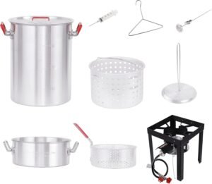 CreoleFeast TFS3010 Propane 30 Qt. Turkey and 10 Qt. Fish Fryer Boiler Steamer Set, 50,000 BTU Burner, Ideal for Outdoor Cooking - Image 3