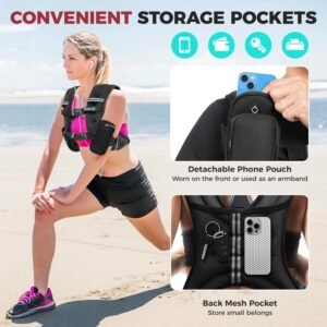 BAGAIL Weighted Vest, 5lbs/8lbs/10lbs/12lbs/15lbs/20lbs/25lbs/30lbs Weight Vest with Detachable Phone Pouch, Rucking Vest for Women, Men, Walking, Weight - Image 2