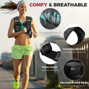 BAGAIL Weighted Vest, 5lbs/8lbs/10lbs/12lbs/15lbs/20lbs/25lbs/30lbs Weight Vest with Detachable Phone Pouch, Rucking Vest for Women, Men, Walking, Weight - Image 4
