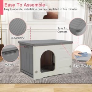 Plastic Cat House for Outdoor Indoor, Waterproof Outdoor Cat House with Escape Door for Feral Cats Outside Cat Shelter for Small Pet, Spacious, Assemble Easily -Grey - Image 3