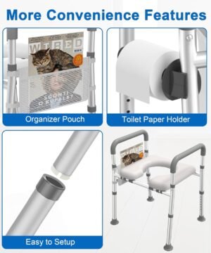 Raised Toilet Seat with Handles, FSA HSA Eligible Toilet Seat Riser for Seniors, Adjustable Height & Width, 400lb Elevated Handicap Toilet Seat, Fit Any Toilet, Grey
