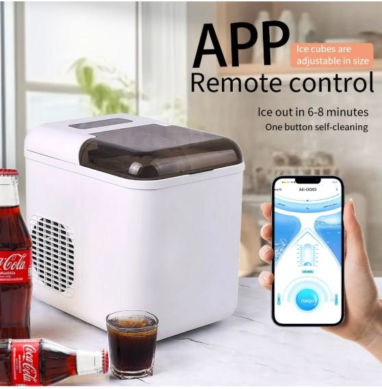 CKGO Smart Ice Maker - 6-8 Mins for 9 Cubes, 100-Cube Capacity, APP-Controlled Size, One-Touch Self-Cleaning, Home & Commercial Ice Bar