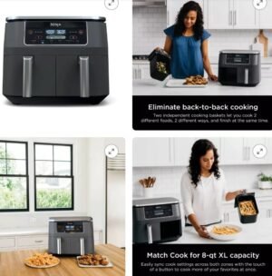 Ninja Foodi 8qt Original Dualzone 2 Basket Air Fryer with 6 functions - DZ201: Stainless Steel, Digital Control, Dishwasher-Safe - Image 3