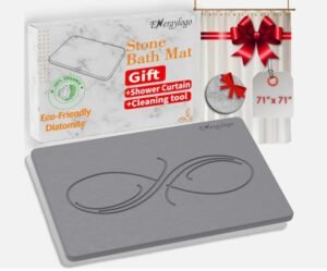 ENERGYLOGO Natural Stone Bath Mat, Non Slip, Quick Drying, Grey Infinity
