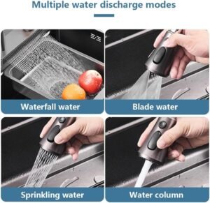 Black Waterfall Kitchen Sink, Drop in Single Bowl Stainless Steel Bar Sink with Cup Washer Sinks, Topmount Workstation Kitchen Sink with Accessories (Size : 33.5 x 17.7in) - Image 2